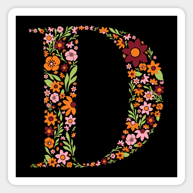 Retro Floral Letter D Magnet by zeljkica